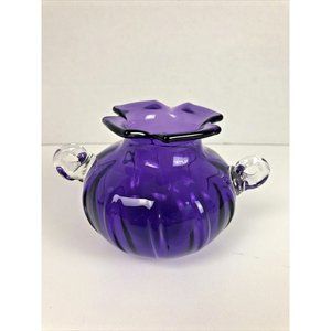 Michael Mikula Hand Blown Glass Hanging Flared Vase Amethyst Purple Signed